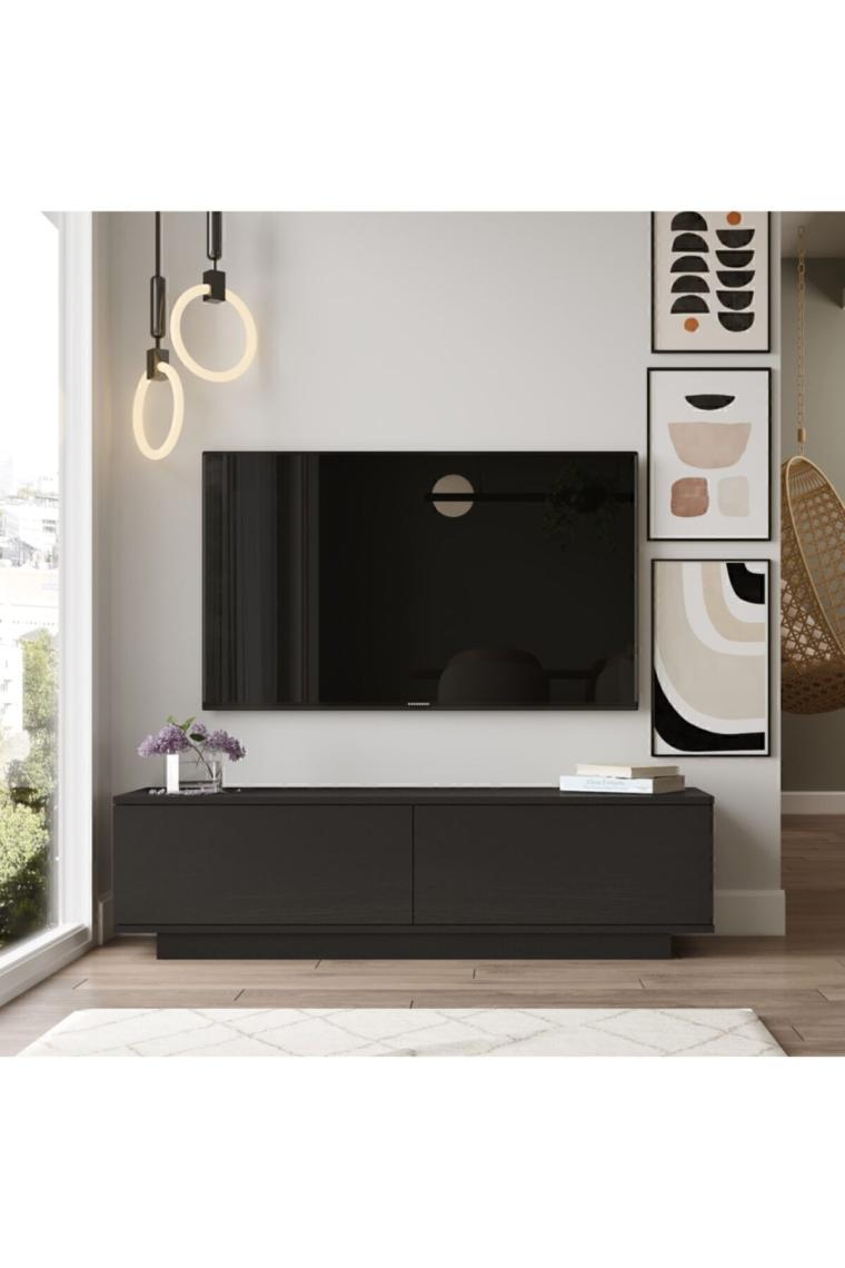 Siyah   Fonda Tv Ünitesi  140cm Ağaç Dokulu Fn1-lb Tv Sehpası