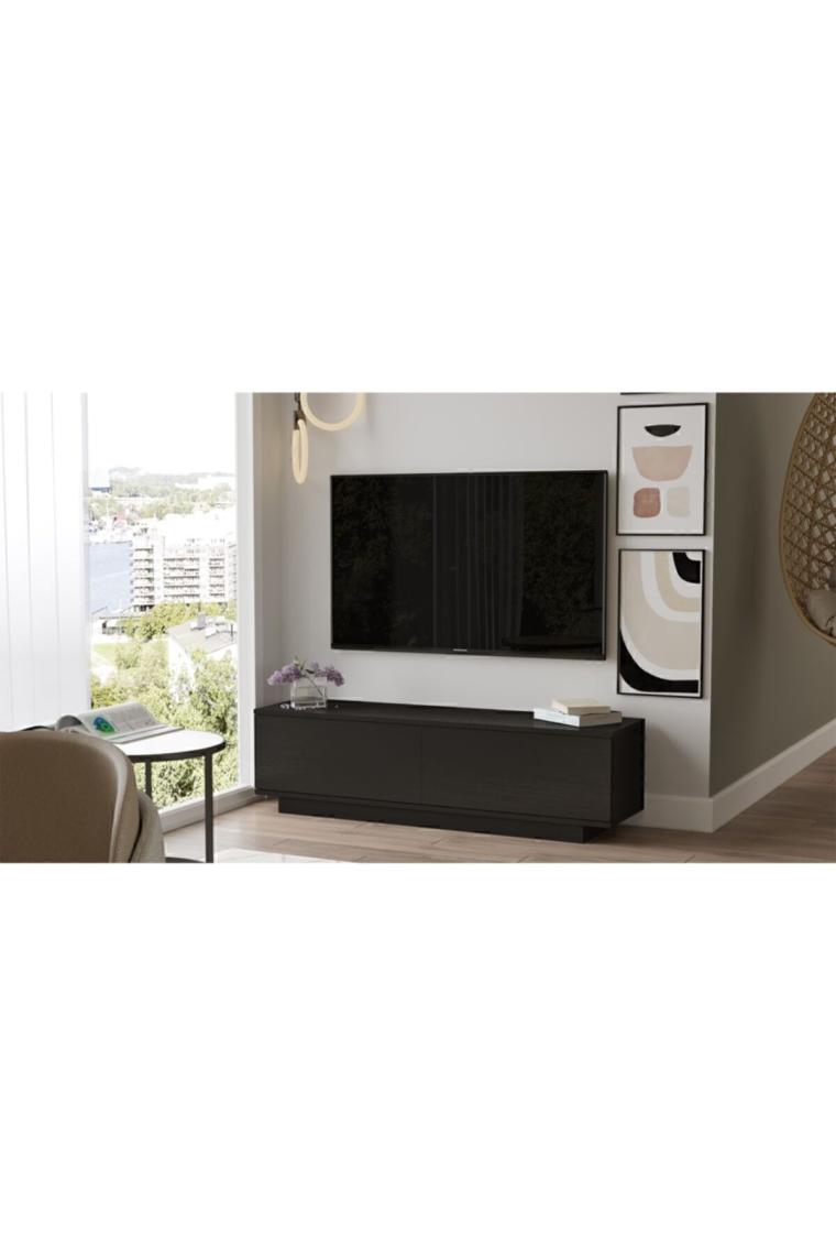 Siyah   Fonda Tv Ünitesi  140cm Ağaç Dokulu Fn1-lb Tv Sehpası