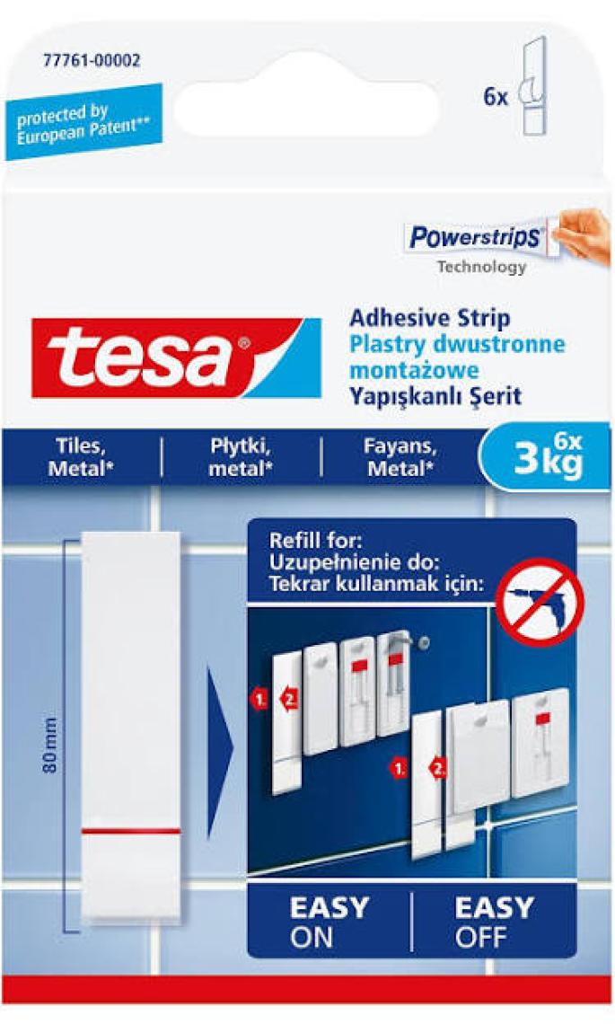 Tesa İz bırakmadan Sökülebilir Yapışkanlı Askı - Çivi, Fayans ve Metal Yüzeyler için 3 kg x 2 adet, 77764