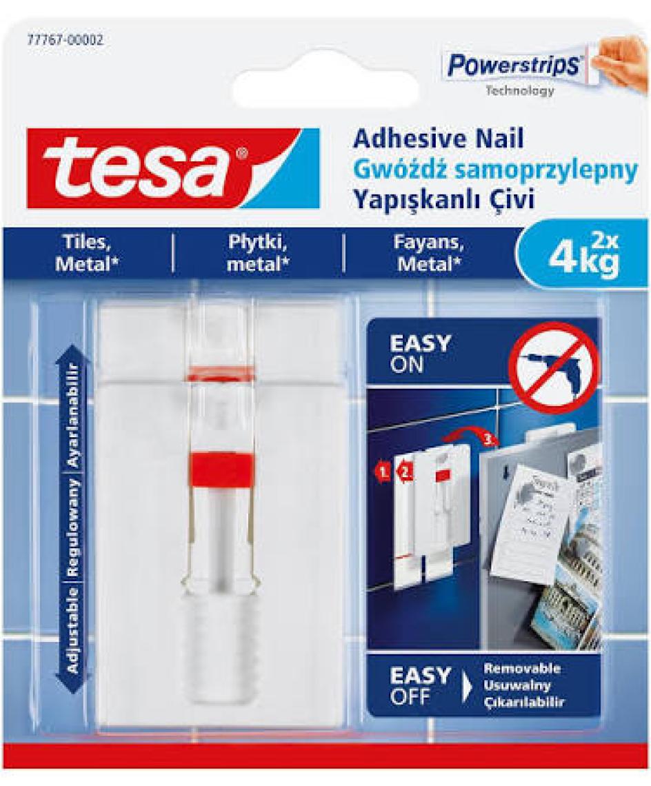 Tesa İz bırakmadan Sökülebilir Yapışkanlı Askı - Çivi, Fayans ve Metal Yüzeyler için 4 kg x 2 adet, 77767