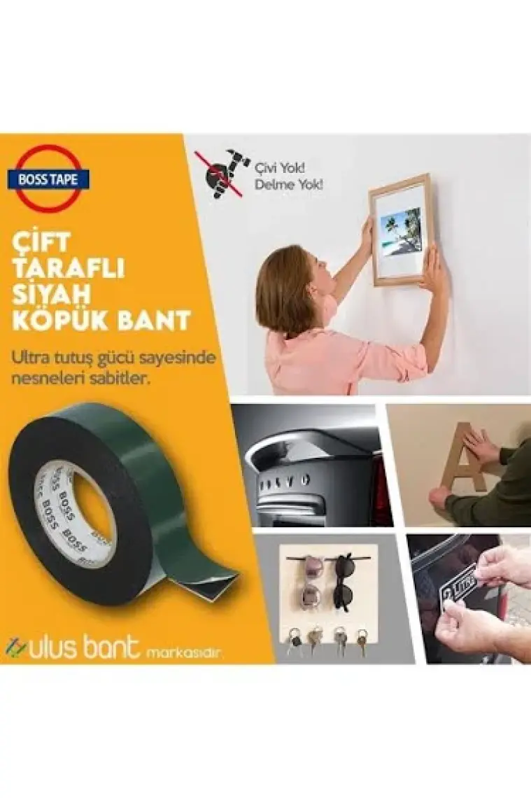 Boss Tape Çift Taraflı Siyah Köpük Solvent Akrilik Bant