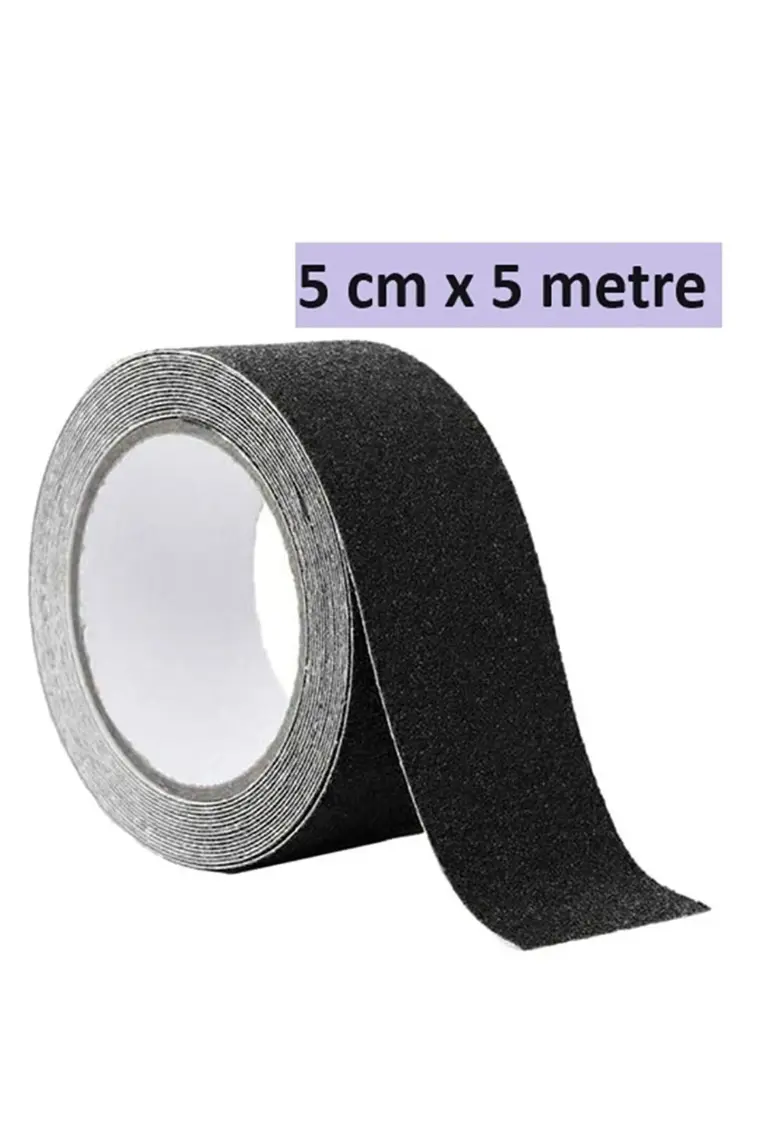 ALMITAL 5 cm x 5 Metre Merdiven, Zemin, Rampa Için Kaydırmaz Bant, Yapışkanlı Kaymaz Bant Siyah