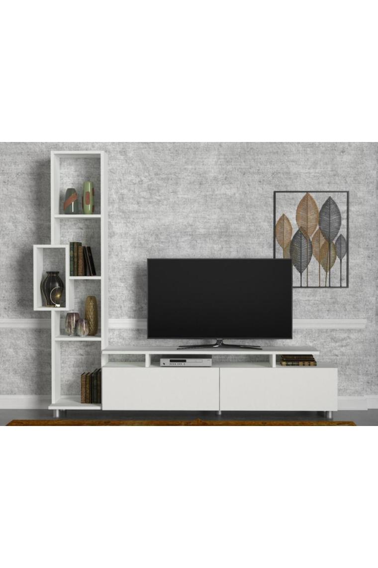 Tulip Kitaplıklı Tv Ünitesi Beyaz