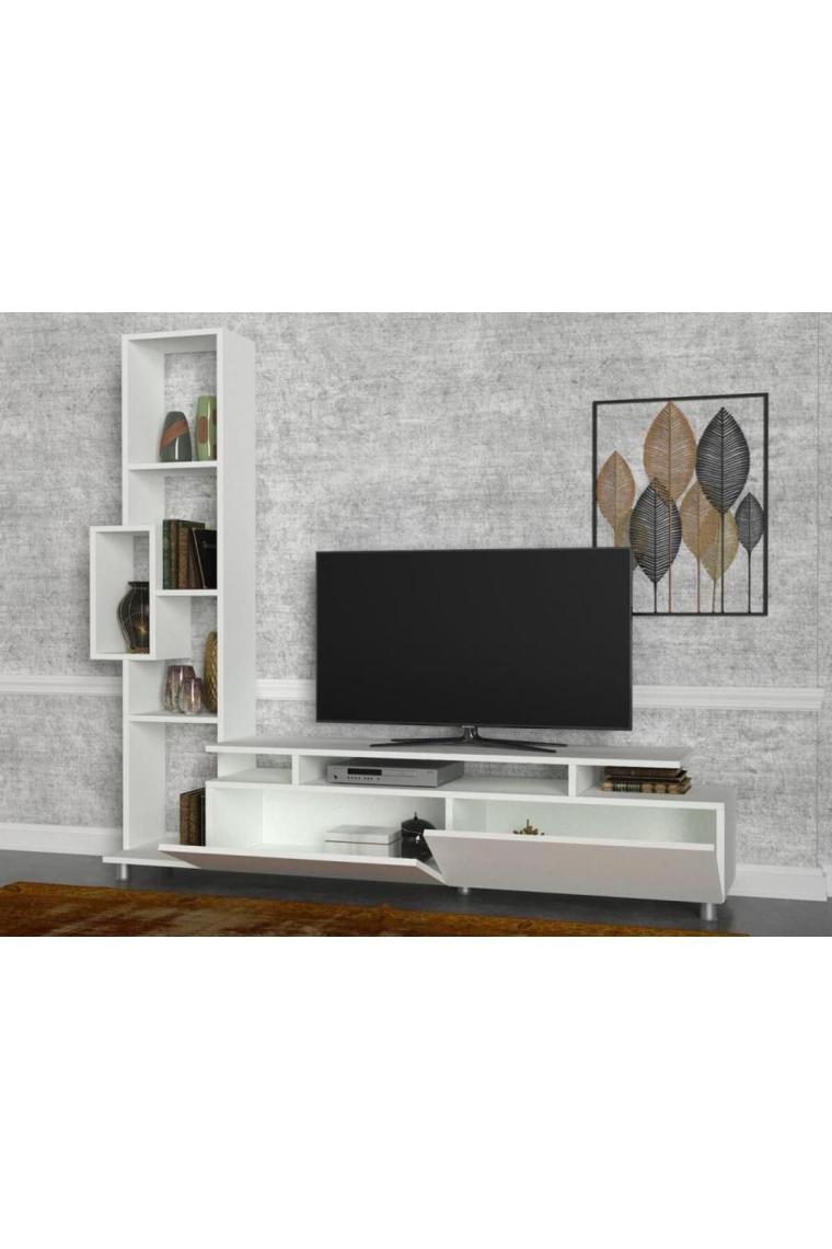 Tulip Kitaplıklı Tv Ünitesi Beyaz