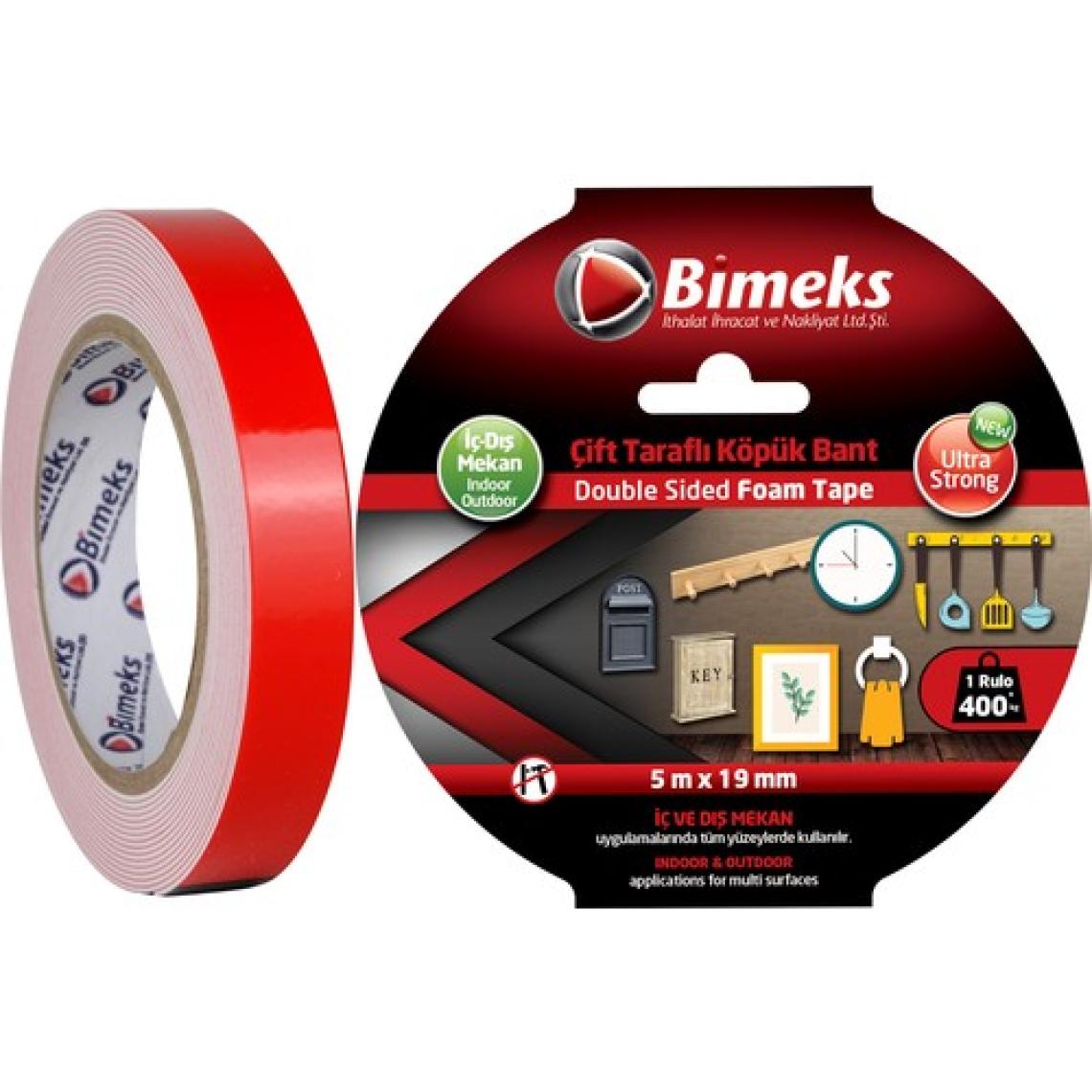 Bimeks Çift Taraflı Extra Güçlü Köpük Montaj Bandı - 5 Mt X 19 Mm