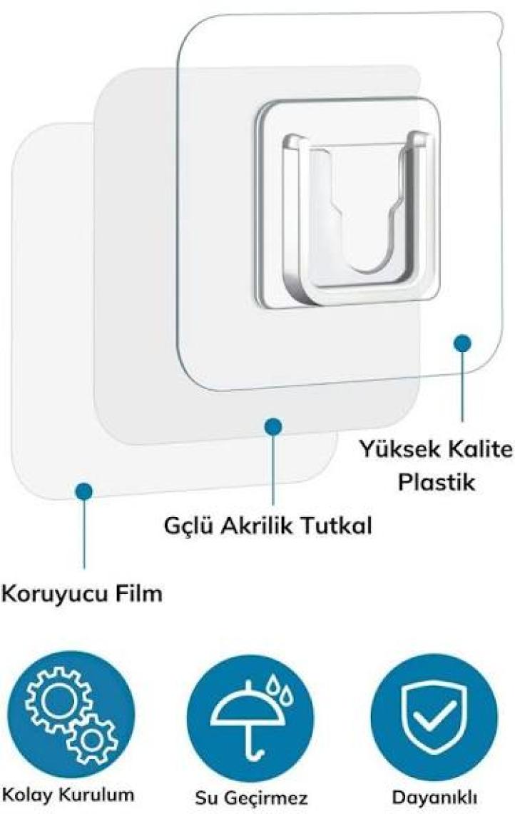 Buffer Eşya Sabitleme Askısı 10 Adet Şeffaf Çift Taraflı Yapışkanlı Geçmeli Klips