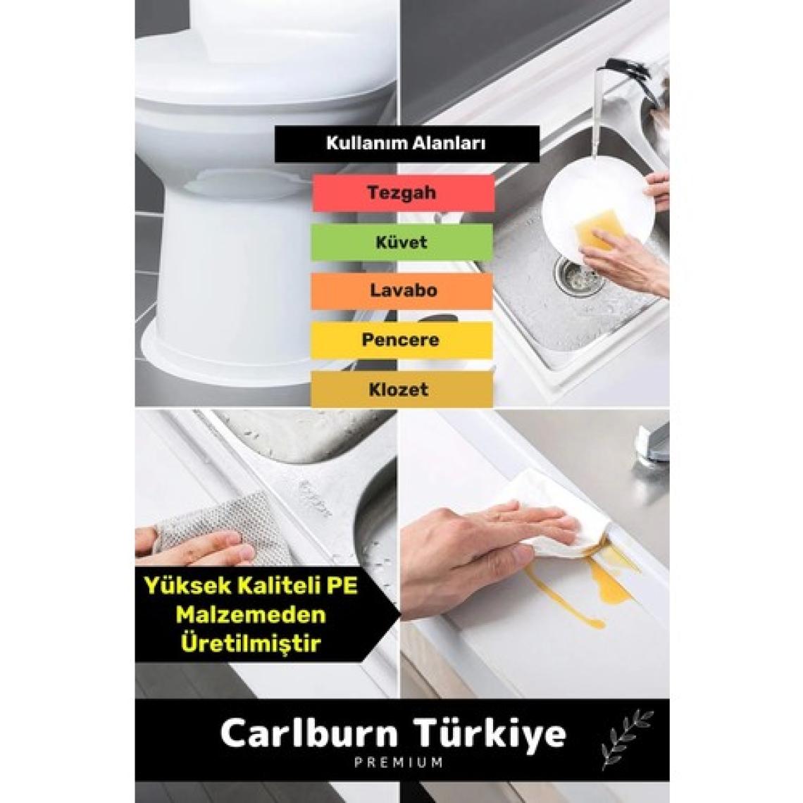 Carlburn Premium Su Geçirmez Sızdırmaz Dayanıklı Lavabo Pvc Yağ Kenar Küf Önleyici 3.2m 2 Adet Izolasyon Bant