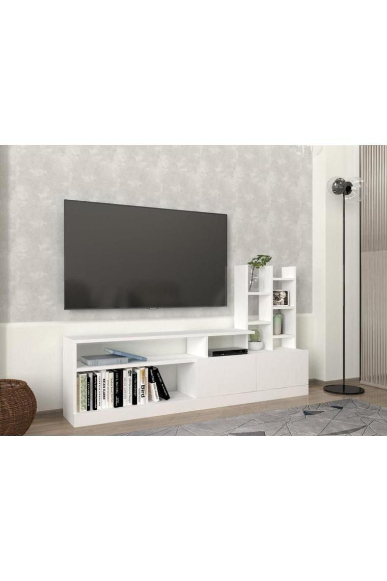 Dolunay Kitaplıklı Tv Ünitesi Beyaz