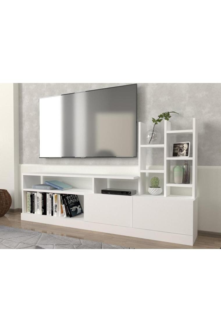 Dolunay Kitaplıklı Tv Ünitesi Beyaz