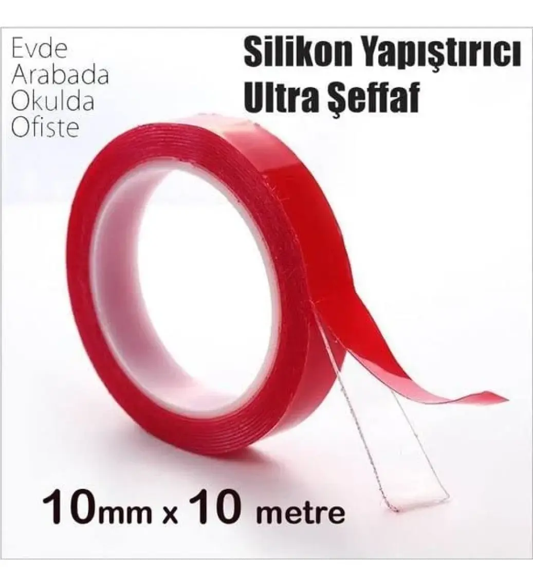 Bant Marketim Çift Taraflı Montaj Bantı Silikonlu Şeffaf Tape 10MM x 5MT