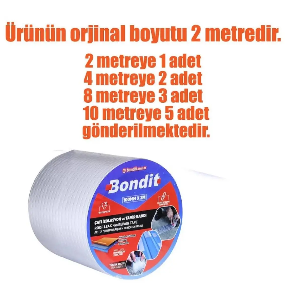 Bondit Çatı Izolasyon Ses Su Yalıtım Tamir Çamur Bandı 10 cm Metre Seç 10 Metre x 10 cm