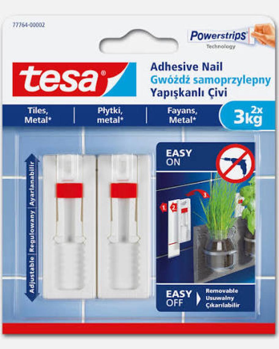 Tesa İz bırakmadan Sökülebilir Yapışkanlı Askı - Çivi, Fayans ve Metal Yüzeyler için 3 kg x 2 adet, 77764
