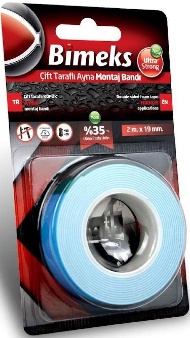 Bimeks Çift Taraflı Extra Güçlü Köpük - Ayna Montaj Bandı - 10 Mt X 25 Mm