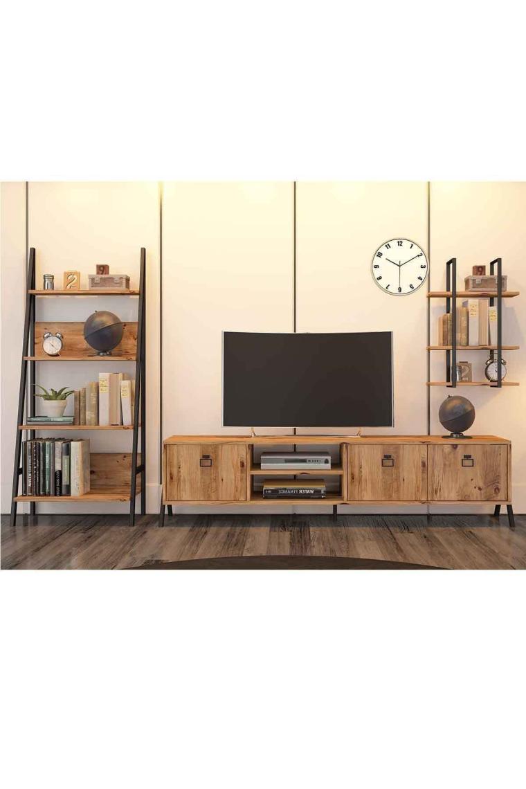 Yanke Tv 180 Atlantik Çam Metal Raflı + Kitaplık
