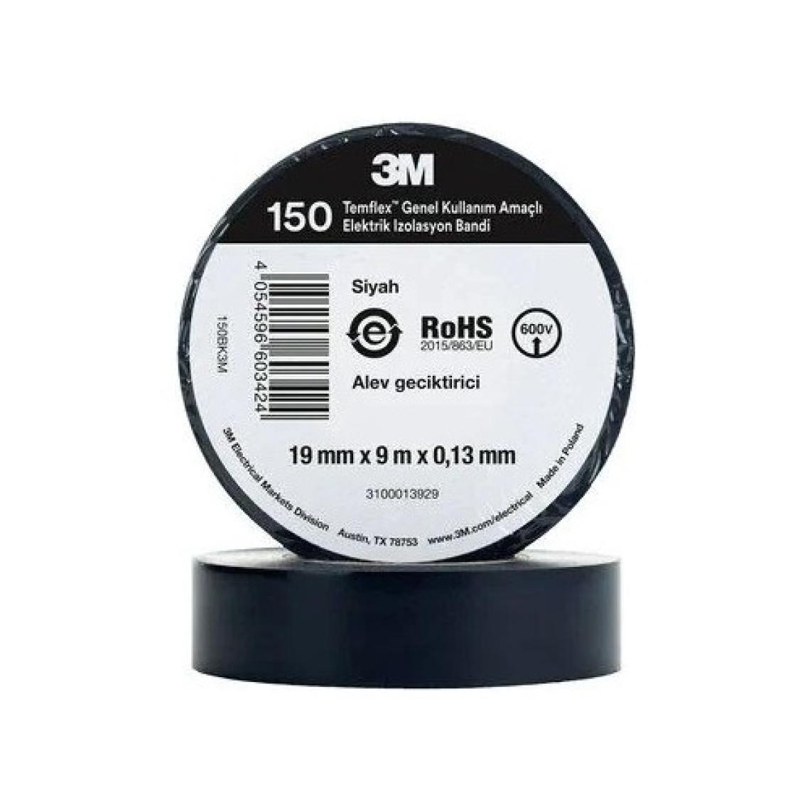 3M Temflex 1300E Pvc Elektrik Izole Bant 0,13 x 18 mm x 9,15 m 10'lu