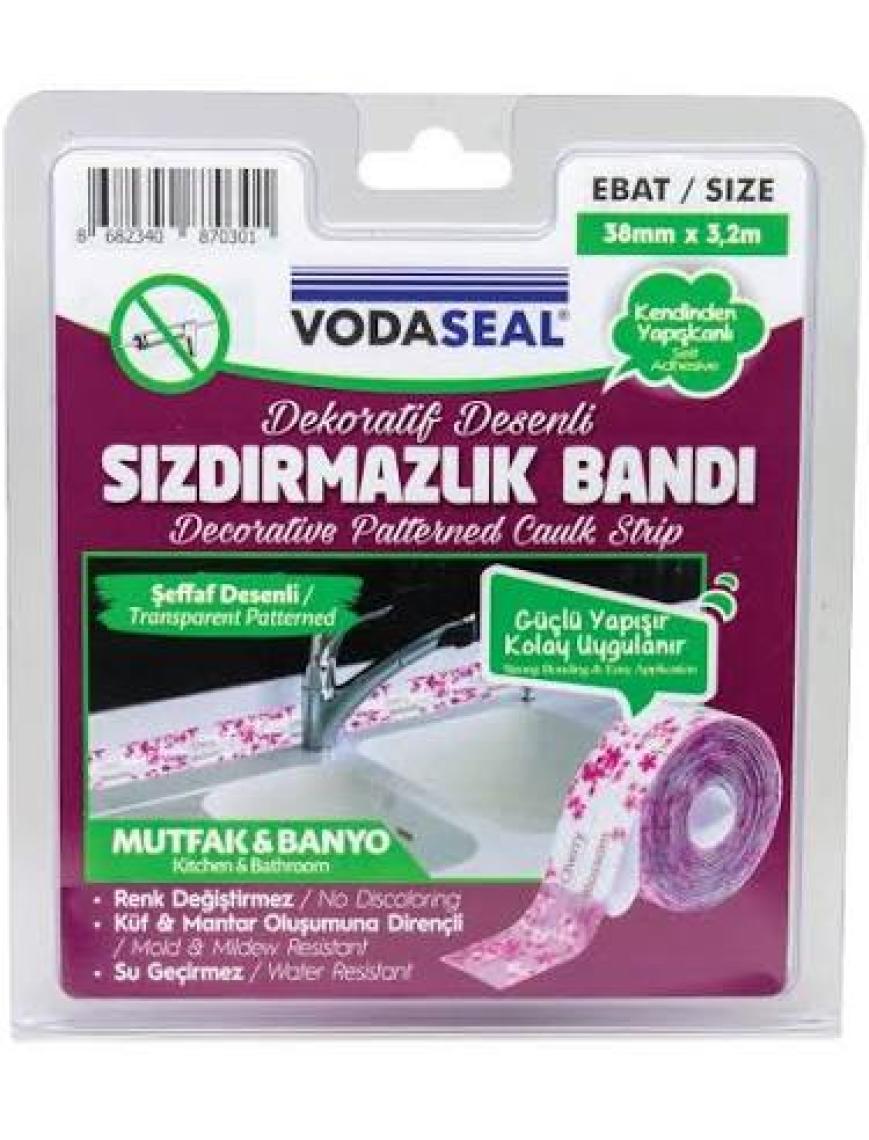 Vodabond Vodaseal Pembe Desenli Dekoratif Küvet Kenar Sızdırmazlık Bandı 38 mm x 3.20 mt - Şeffaf 8682340870301