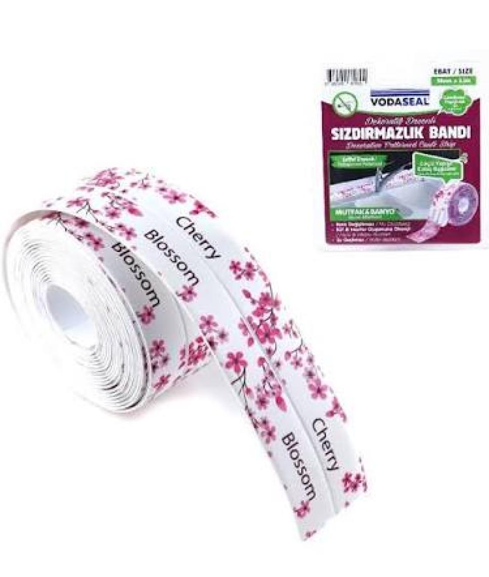 Vodabond Vodaseal Pembe Desenli Dekoratif Küvet Kenar Sızdırmazlık Bandı 38 mm x 3.20 mt - Şeffaf 8682340870301