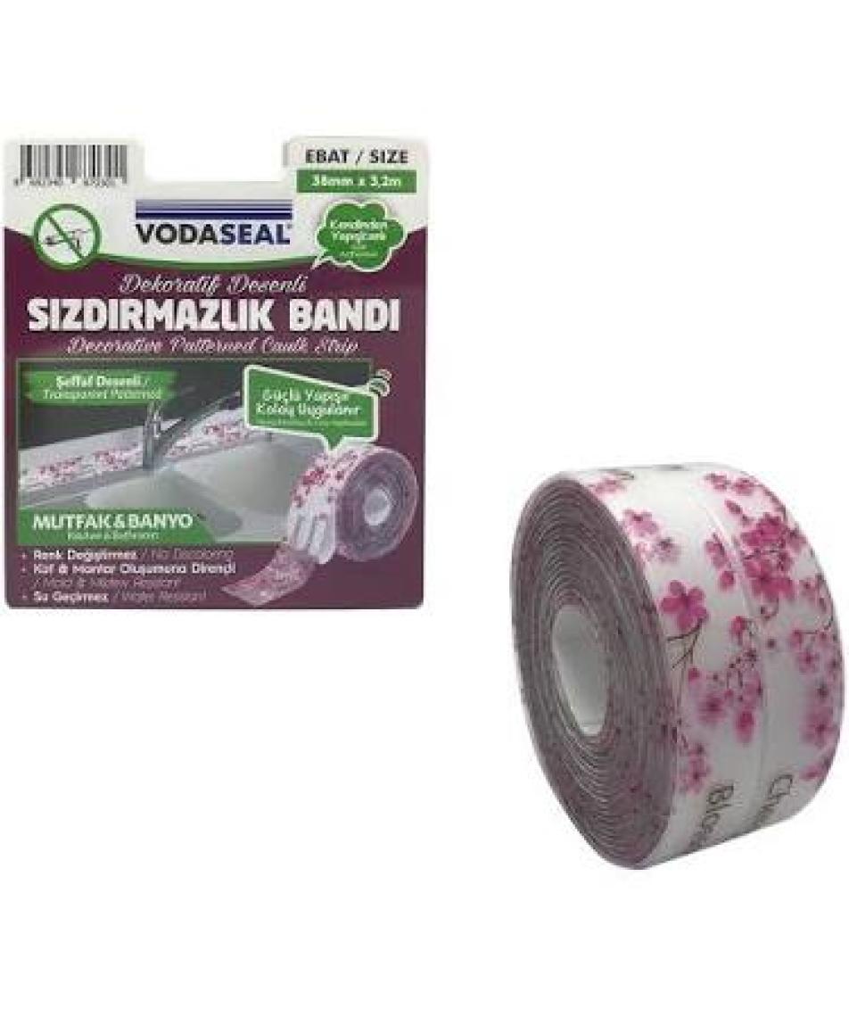 Vodabond Vodaseal Pembe Desenli Dekoratif Küvet Kenar Sızdırmazlık Bandı 38 mm x 3.20 mt - Şeffaf 8682340870301