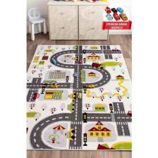 3 Boyutlu Beyaz Trafik Arabalı Dokuma Çocuk Oyun Halısı160x230