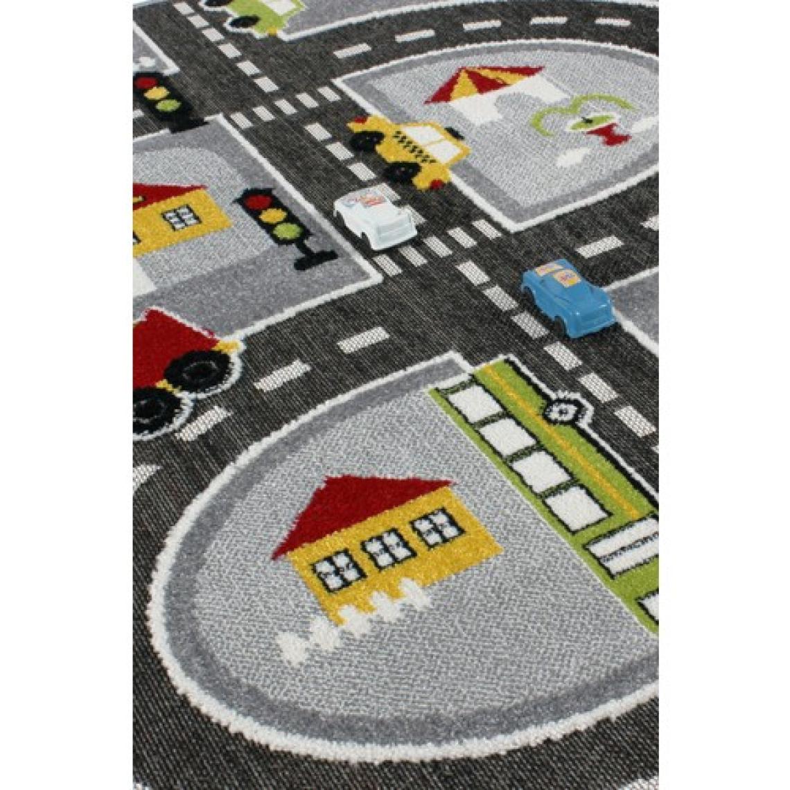 3 Boyutlu Gri Trafik Arabalı Ana Okulu Kreş Halısı Dokuma Çocuk Oyun Halısı140x200