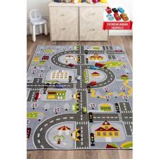 3 Boyutlu Gri Trafik Arabalı Ana Okulu Kreş Halısı Dokuma Çocuk Oyun Halısı140x200