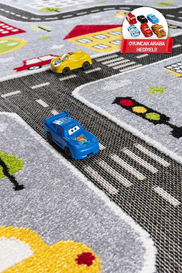 Melaris Halı 3 Boyutlu Trafik Arabalı Halı Dokuma Çocuk Halısı Anaokul Kreş Oyun Halısı