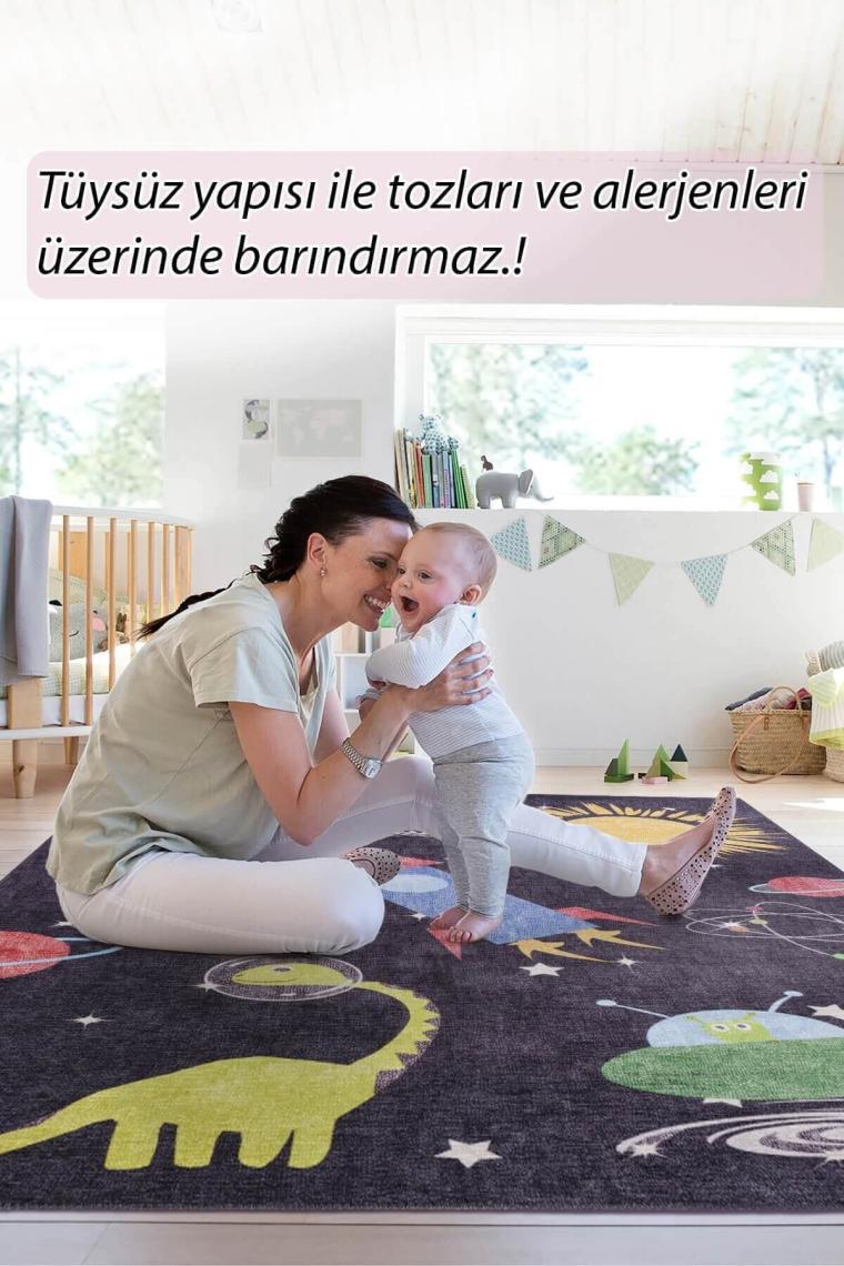 Artloop Çocuk Odası Halısı Minor Dekoratif Siyah halı Al 412