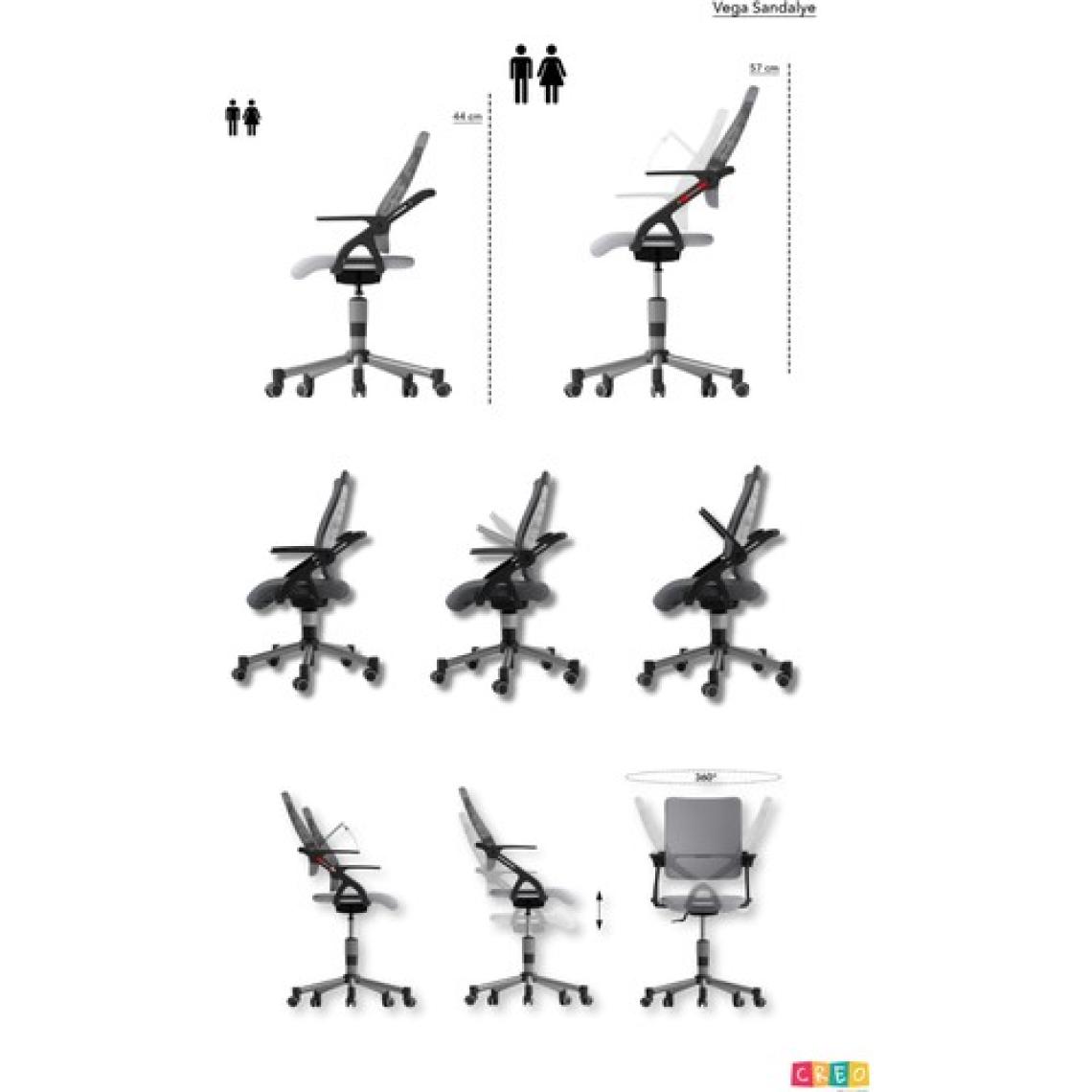 Creo Mobili Liseli Çalışma Sandalyesi, Ergonomik Sırt Ayarlı Sandalye - Taşıma kap. 120kg, Beyaz/Mavi - Vega