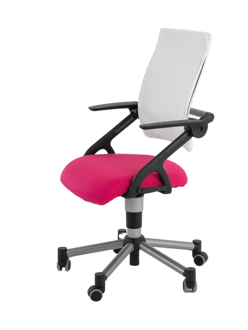 Creo Mobili Kollu Ofis Sandalyesi, Yükseklik ve Sırt Ayarlı Sandalye - Taşıma kap. 120kg, Beyaz/Fuşya - Vega