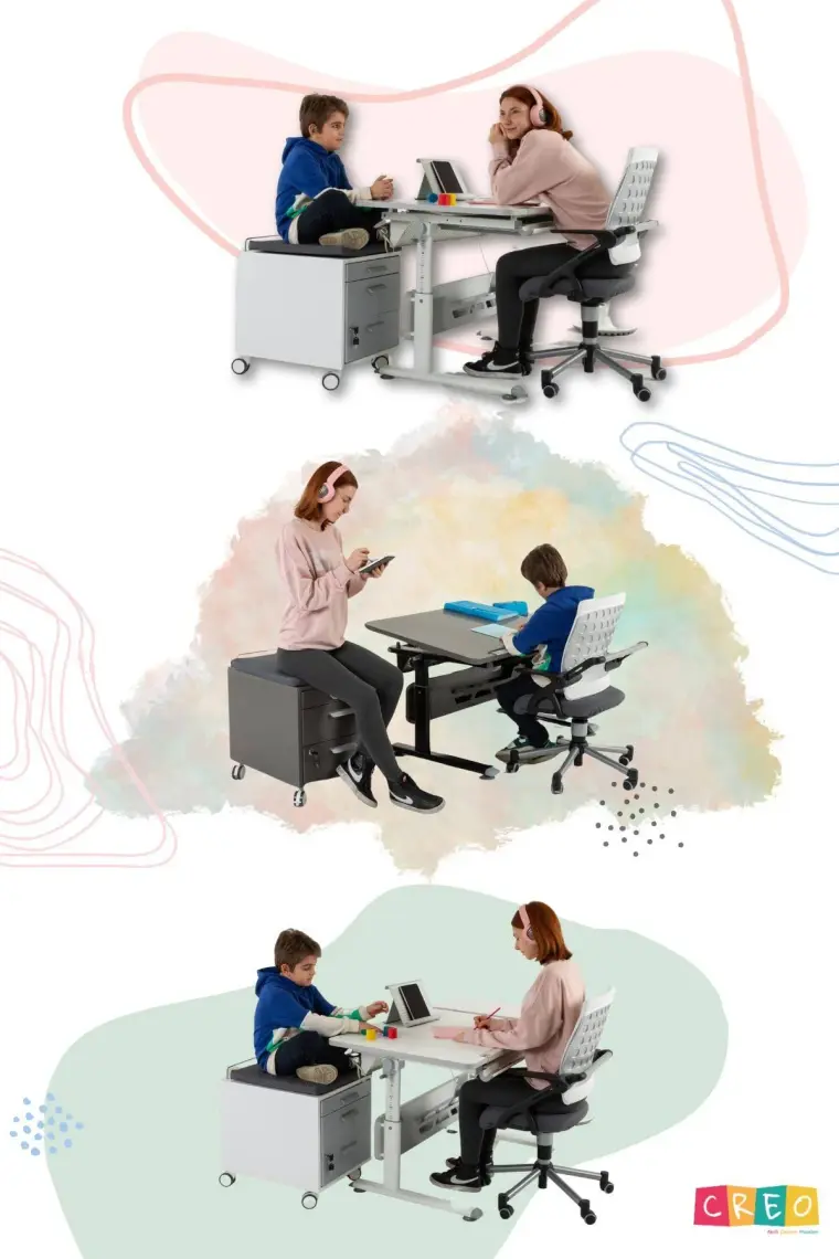 Creo Mobili Kollu Ofis Sandalyesi, Yükseklik ve Sırt Ayarlı Sandalye - Taşıma kap. 120kg, Beyaz/Fuşya - Vega