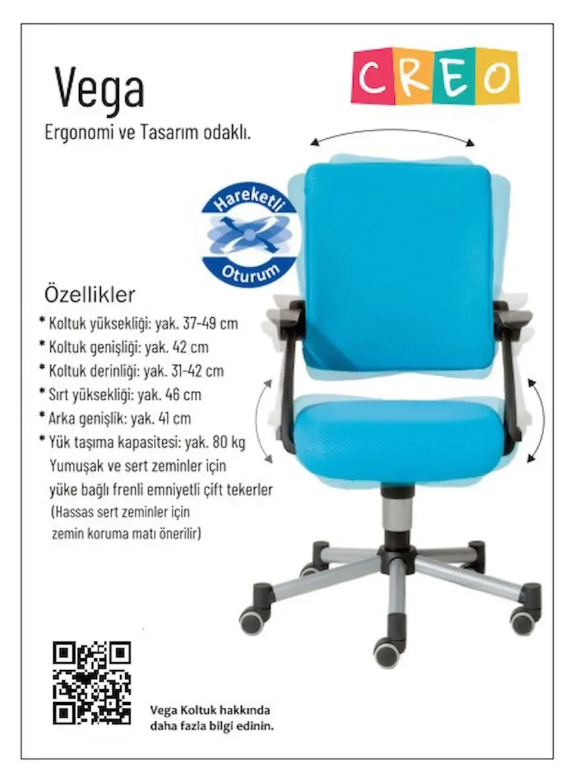 Creo Mobili Kollu Ofis Sandalyesi, Yükseklik ve Sırt Ayarlı Sandalye - Taşıma kap. 120kg, Beyaz/Fuşya - Vega