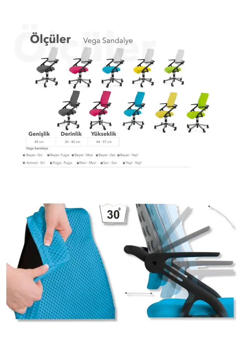 Creo Mobili Kollu Ofis Sandalyesi, Yükseklik ve Sırt Ayarlı Sandalye - Taşıma kap. 120kg, Beyaz/Fuşya - Vega