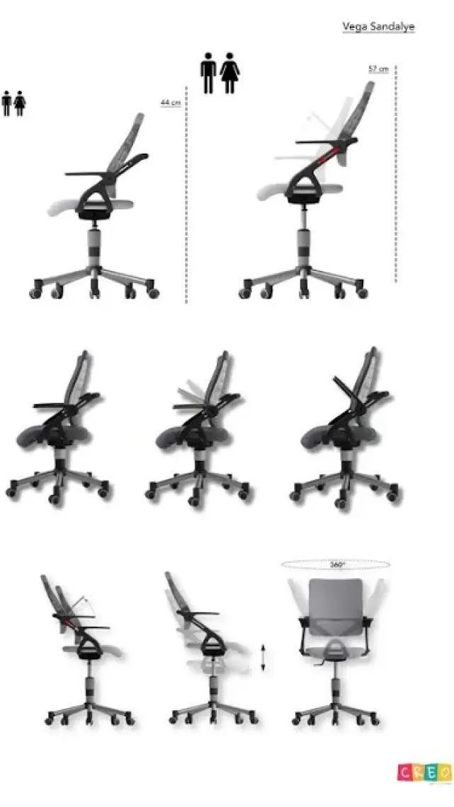 Creo Mobili Freelancer ve Home Ofis Sandalyesi, Kollu Sandalye - Taşıma kap. 120kg, Beyaz/Antrasit - Vega
