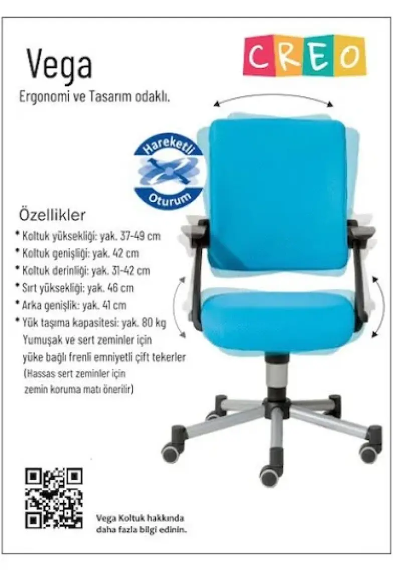 Creo Mobili Öğrenci Çalışma Sandalyesi, Derinliği Ayarlanabilir Sandalye - Taşıma kap. 120kg, Beyaz/Yeşil - Vega