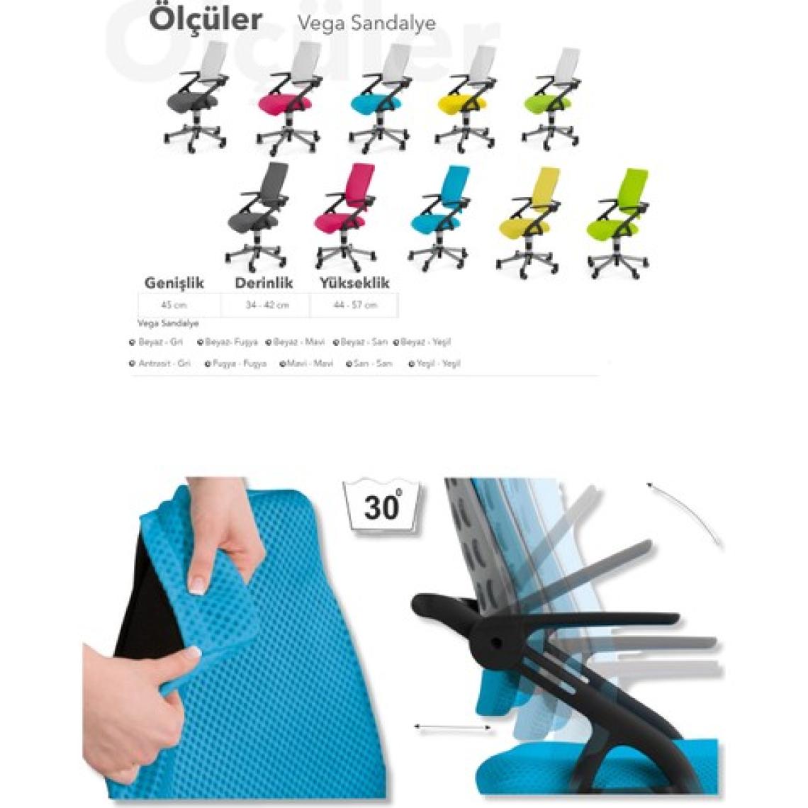 Creo Mobili Kollu Ofis Sandalyesi, Yükseklik ve Sırt Ayarlı Sandalye - Taşıma kap. 120kg, Beyaz/Fuşya - Vega
