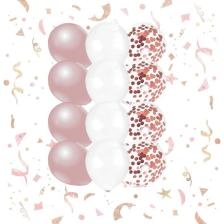 Patladı Gitti 10-12 Inç Beyaz Rose Gold ve Konfetili Karışık Balon 10 Adet