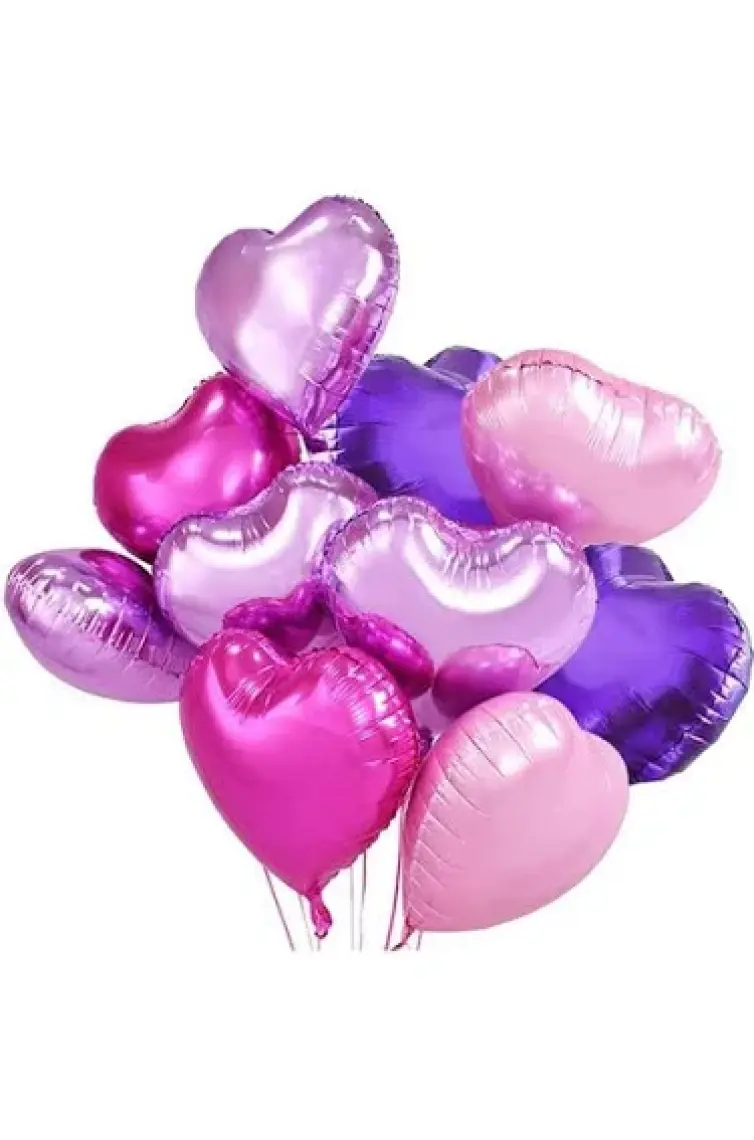 5 Adet Fuşya Koyu Pembe Kalp Folyo Balon 45 cm Helyumla Uçan