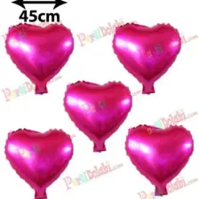 5 Adet Fuşya Koyu Pembe Kalp Folyo Balon 45 cm Helyumla Uçan