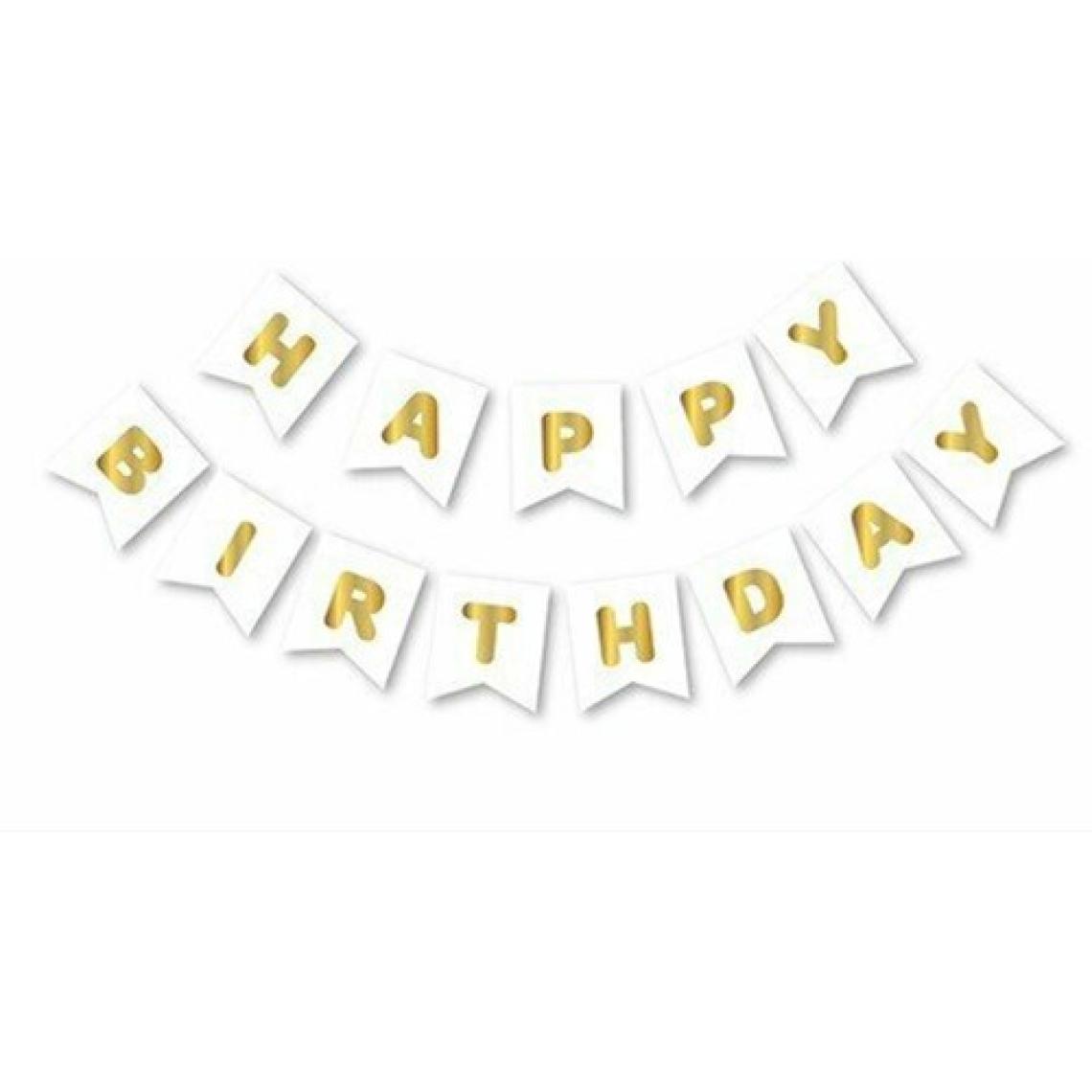 Patladı Gitti Beyaz Zemin Happy Birthday Gold Banner