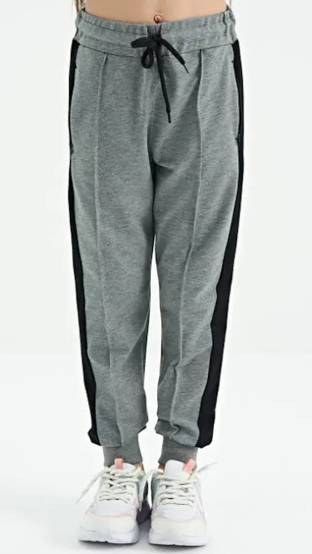 Tommy Life Tommy Life  Gri Melanj Yan Bantlı Gizli Fermuar Cep Detaylı Jogger Kız Çoccuk Eşofman Alt - 75122