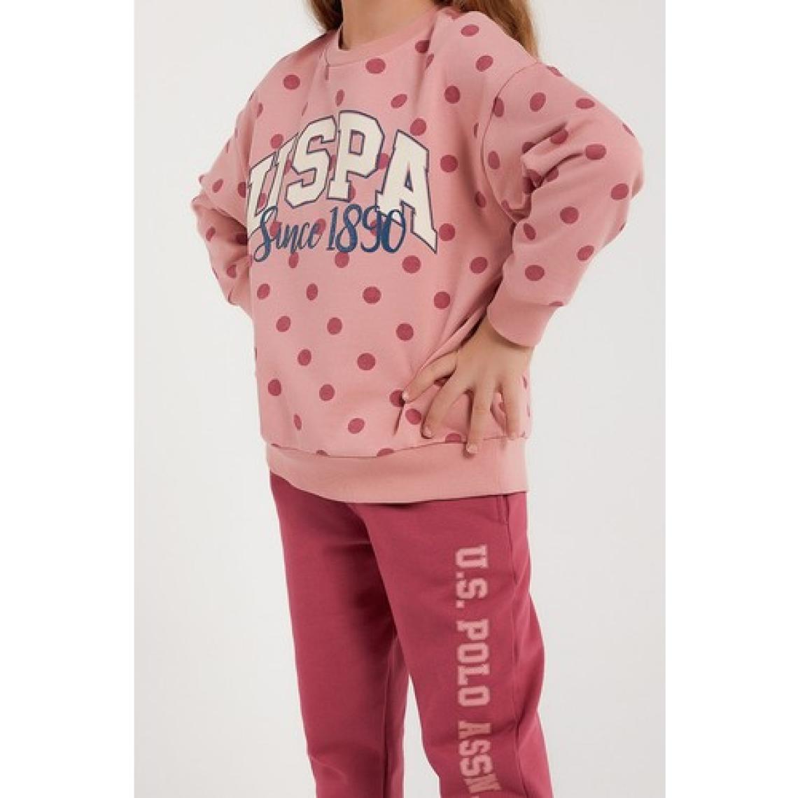U.S. Polo Assn. Lisanslı Retro Pembe Kız Çocuk Puantiyeli Eşofman Takım