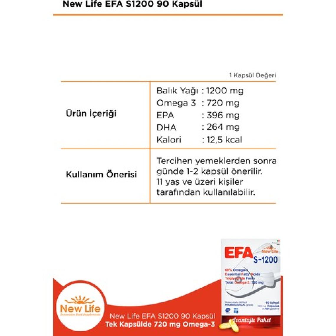 New Life Efa S 1200 Omega 3 Balık Yağı 90 Kapsül
