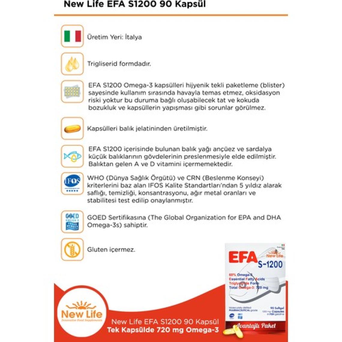 New Life Efa S 1200 Omega 3 Balık Yağı 90 Kapsül