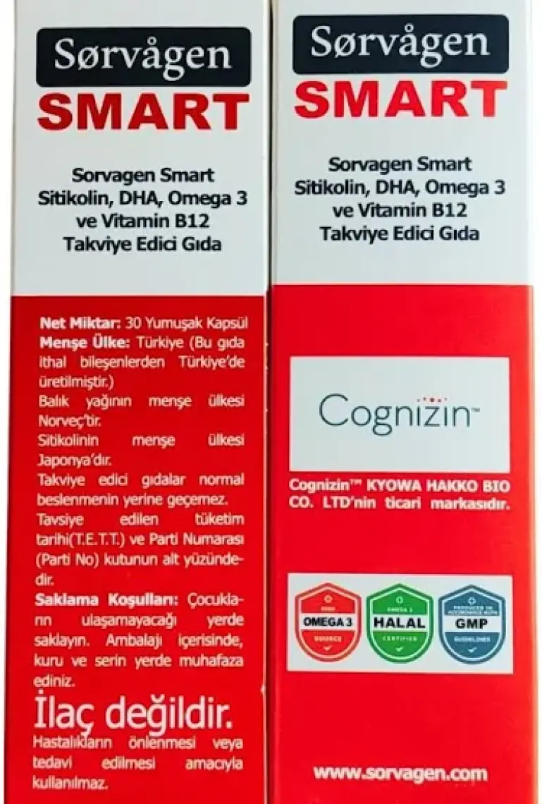 Sorvagen Smart Sitikolin, Dha Omega 3 Ve B12 (30 Kapsül) Norveç Balık Yağı