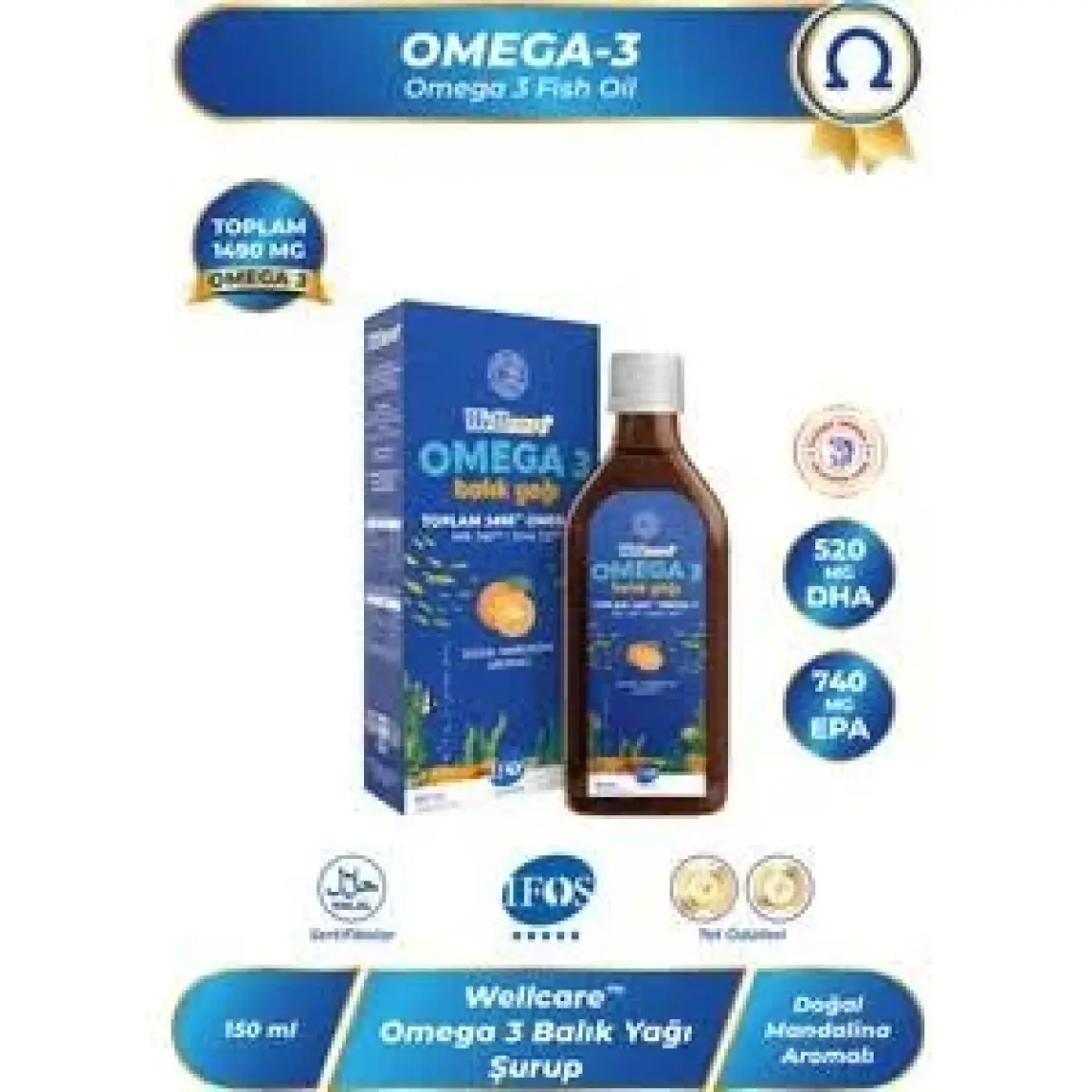 Wellcare Omega 3 Doğal Mandalina Aromalı Balık Yağı - 150 ML