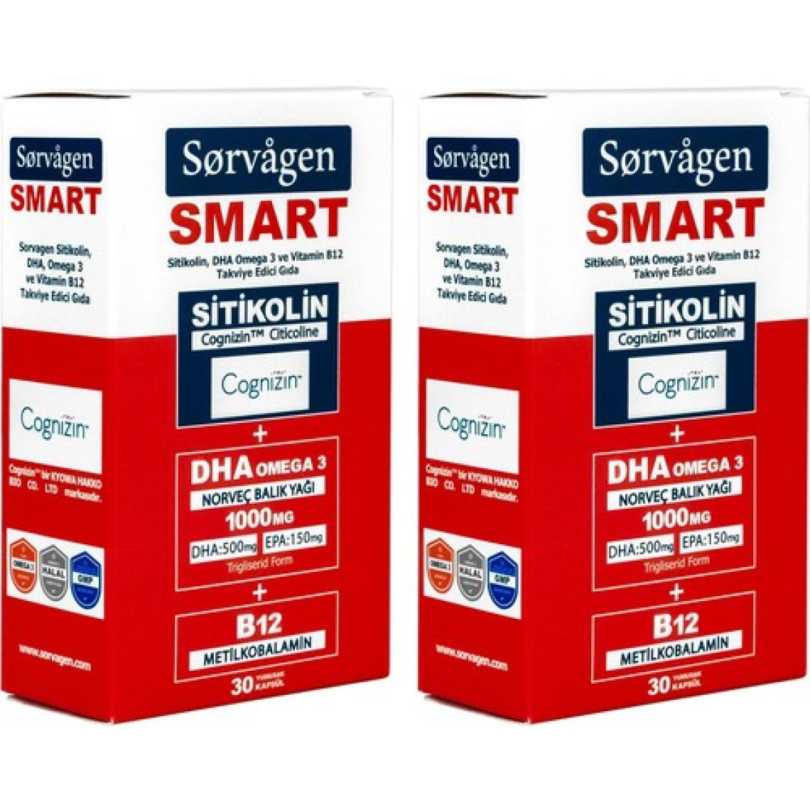 Sorvagen Smart Sitikolin, Dha Omega 3 ve B12 (30 Kapsül) - 2 Adet