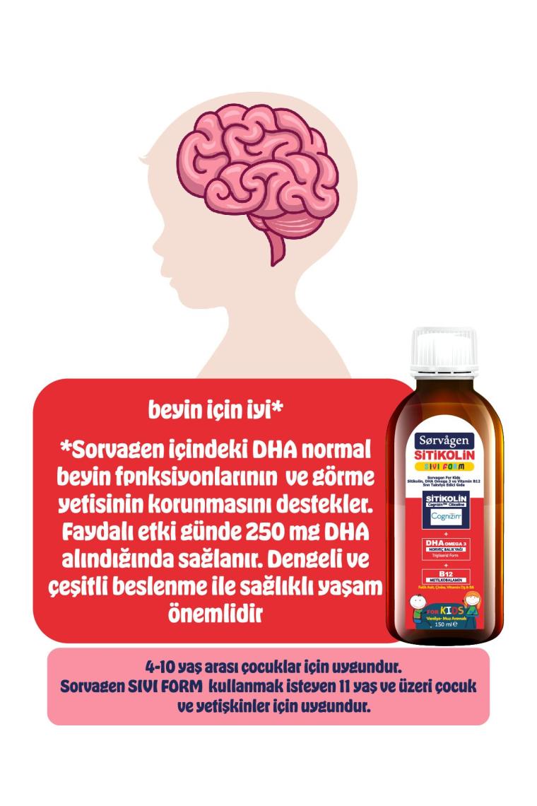 Sorvagen Smart Kids Sıvı Form - Sitikolin Dha Omega 3 Norveç Balık Yağı ve B12 - 150 ml
