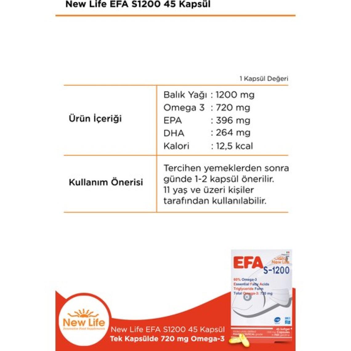 New Life Efa S 1200 Balık Yağı 45 Kapsül