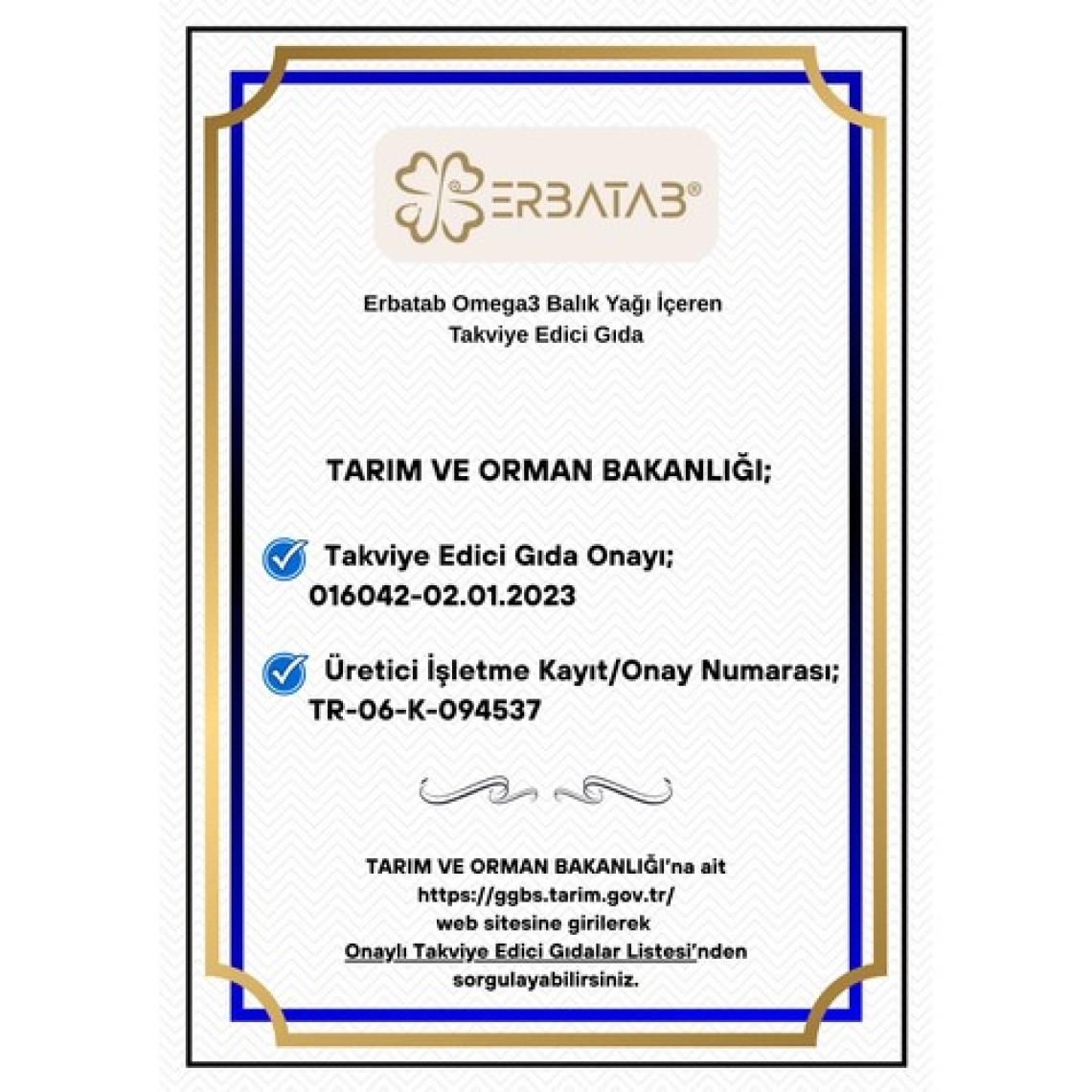 Erbatab Omega 3 Balık Yağı 33/22 60 Kapsül Licaps®