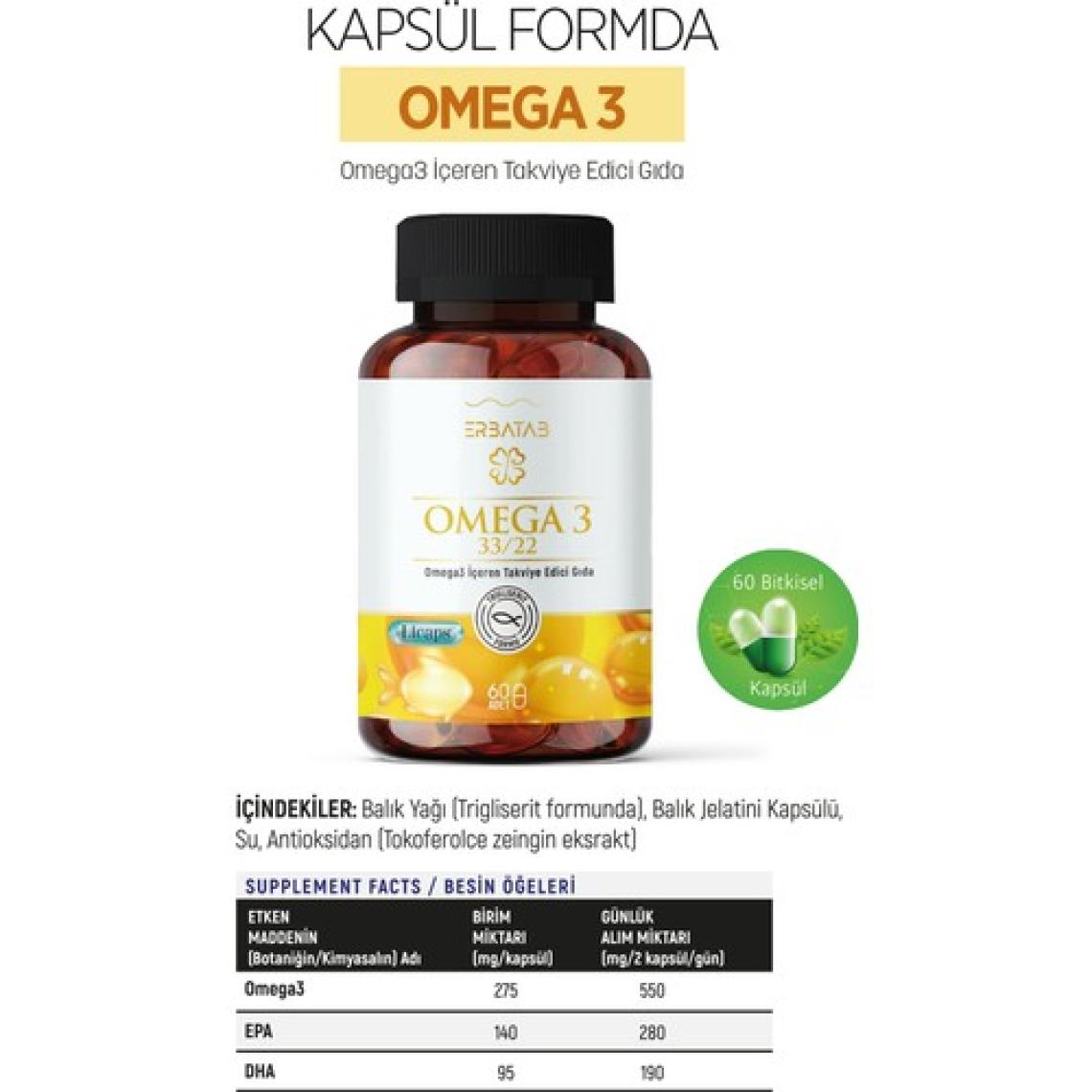 Erbatab Omega 3 Balık Yağı 33/22 60 Kapsül Licaps®